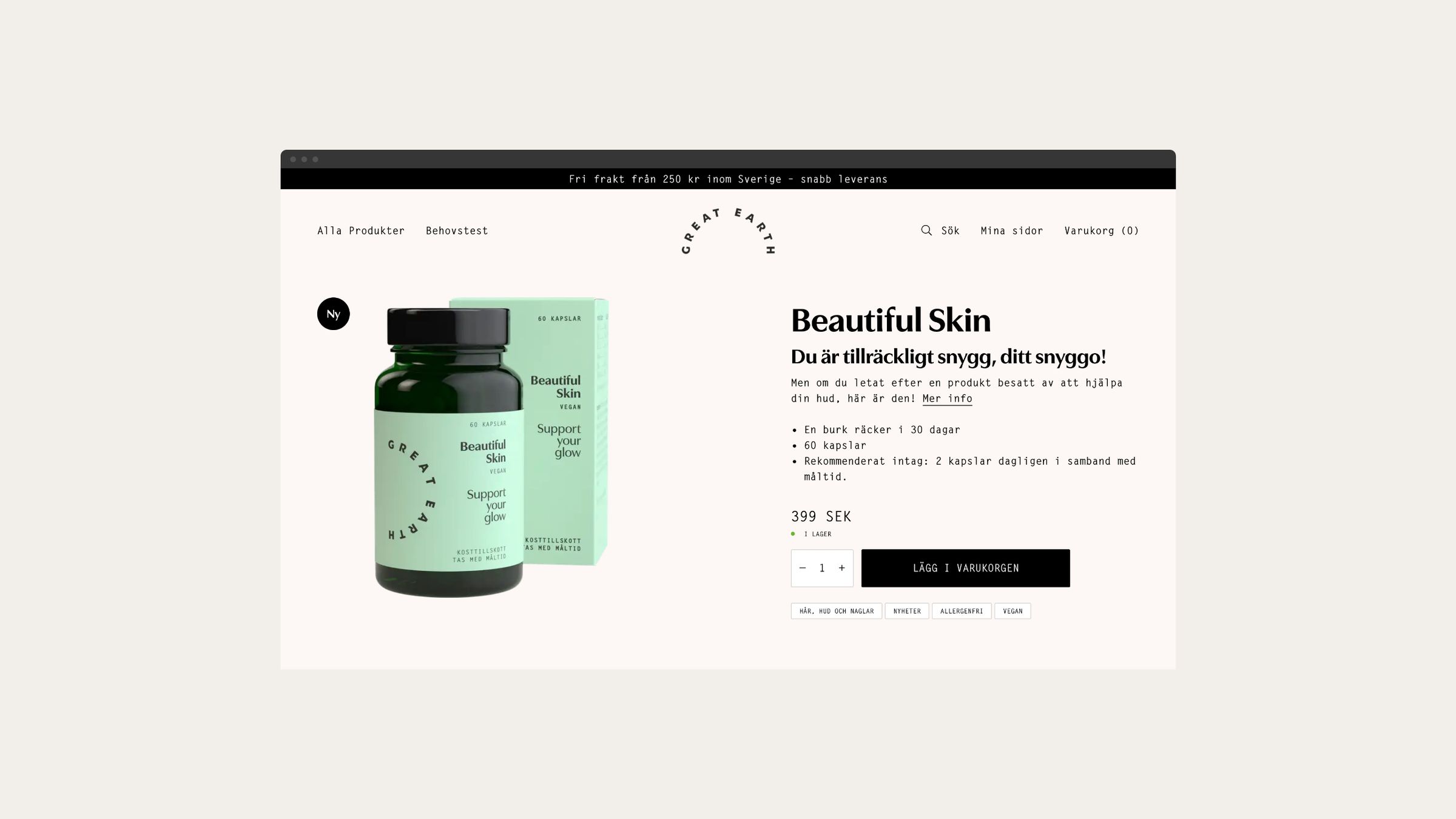 Great Earth product page for Beautiful Skin supplements on desktop