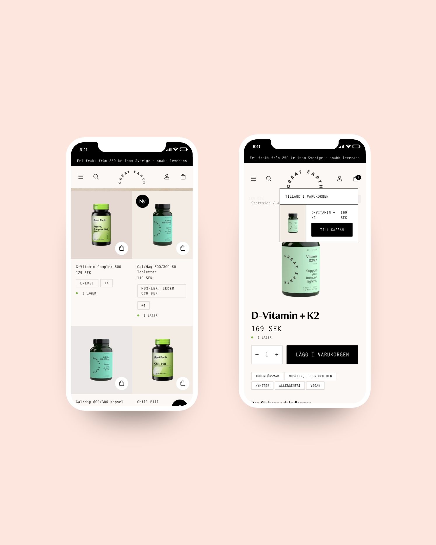 Great Earth product listing and product page on mobile