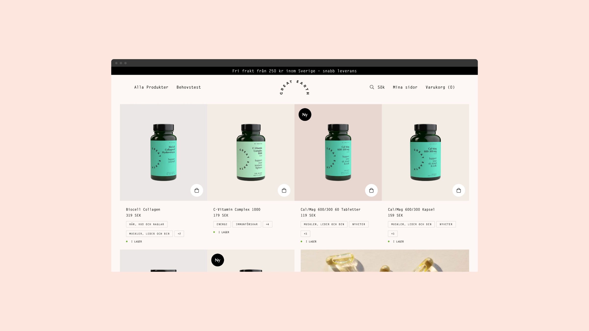 Great Earth product listing with supplement jars on desktop
