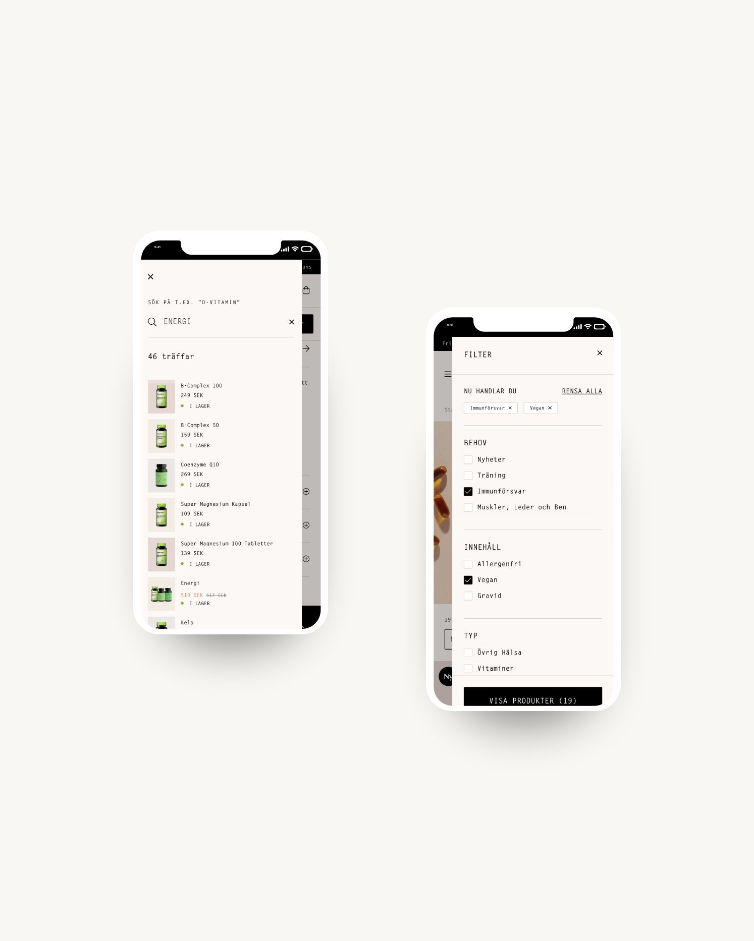 Great Earth mobile search results and product filters