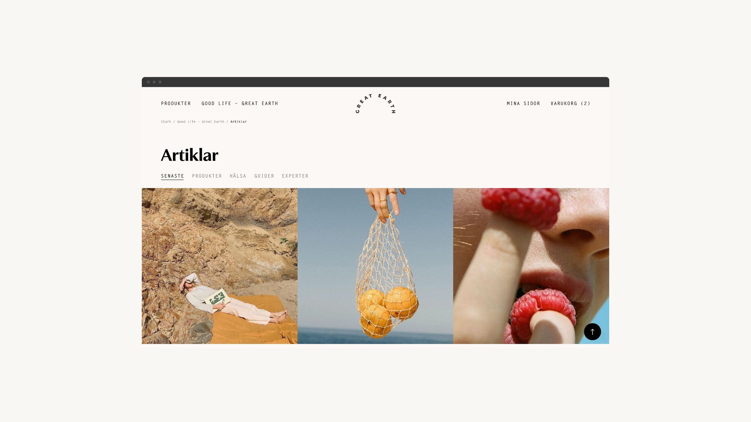 Great Earth article listing page on desktop