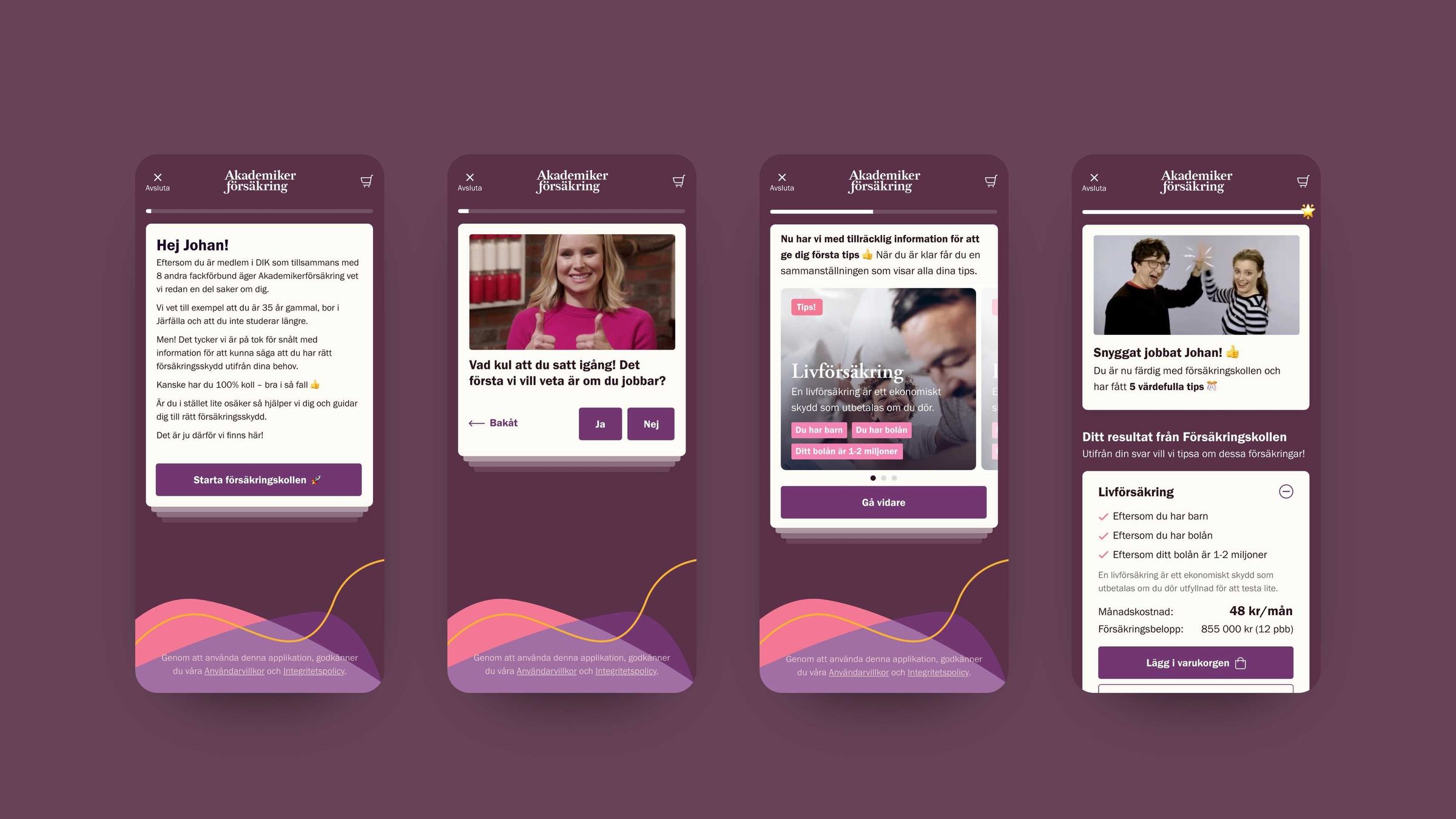 Akademikerförsäkring's mobile insurance guide, step by step to a recommended life insurance