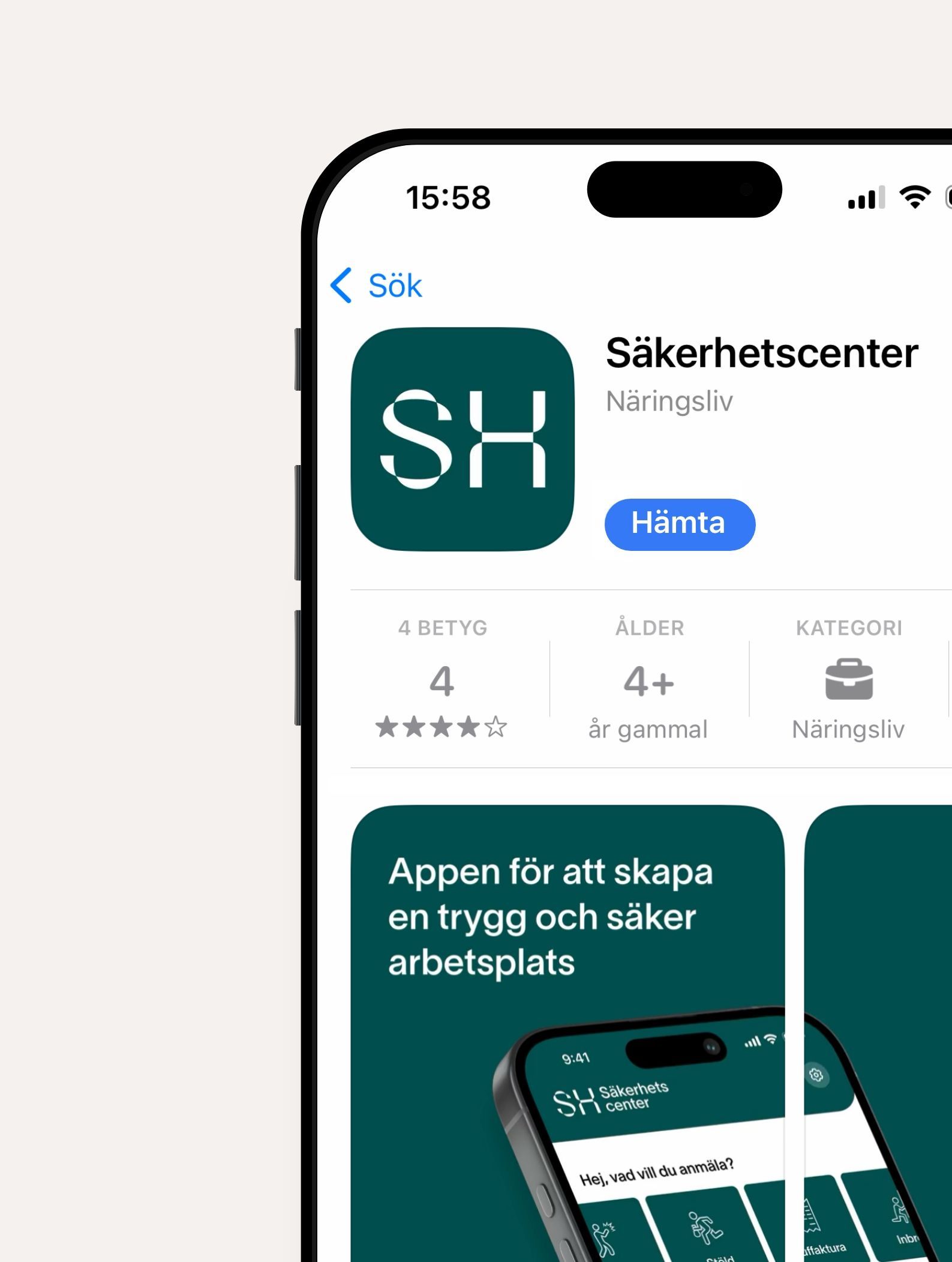 The Säkerhetscenter app in the App Store