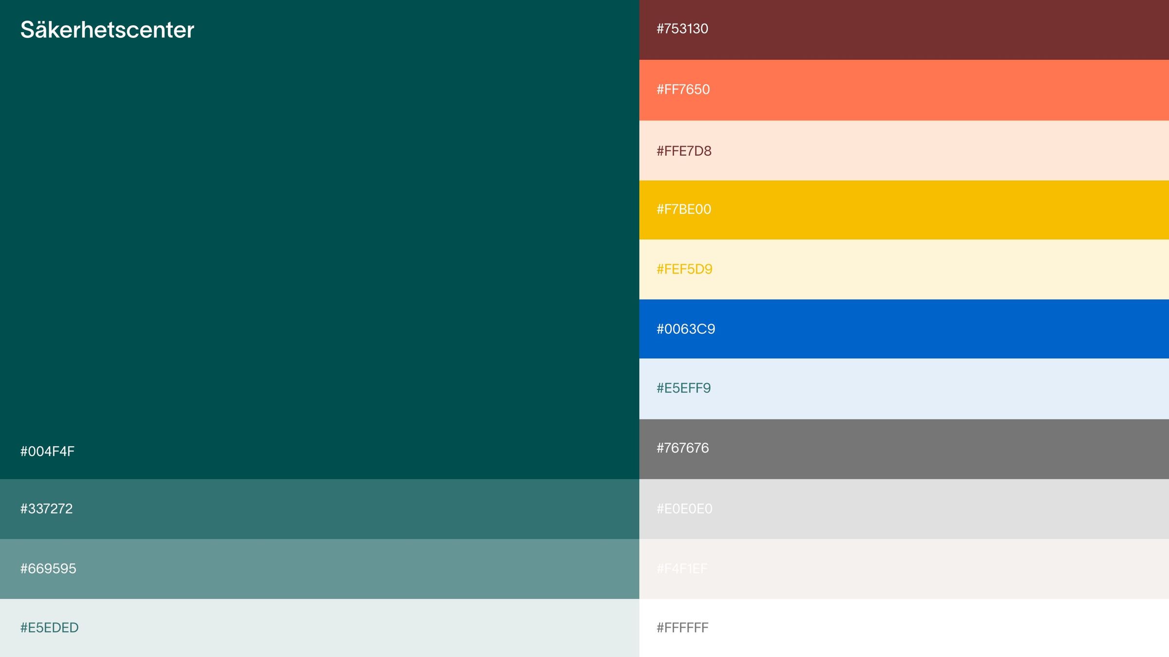 Säkerhetscenter colour palette with dark green as the main colour